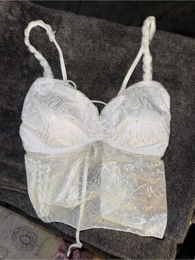 White Rose Mesh Bikini Top - Women Swim Bikini